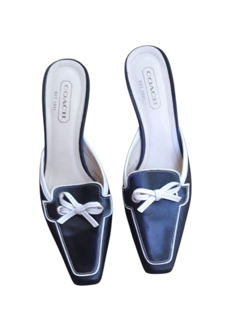 Coach Marielle Mules Women’s Size 7B US Made in Italy 2” Heels Black/white Bow - Picture 2 of 7
